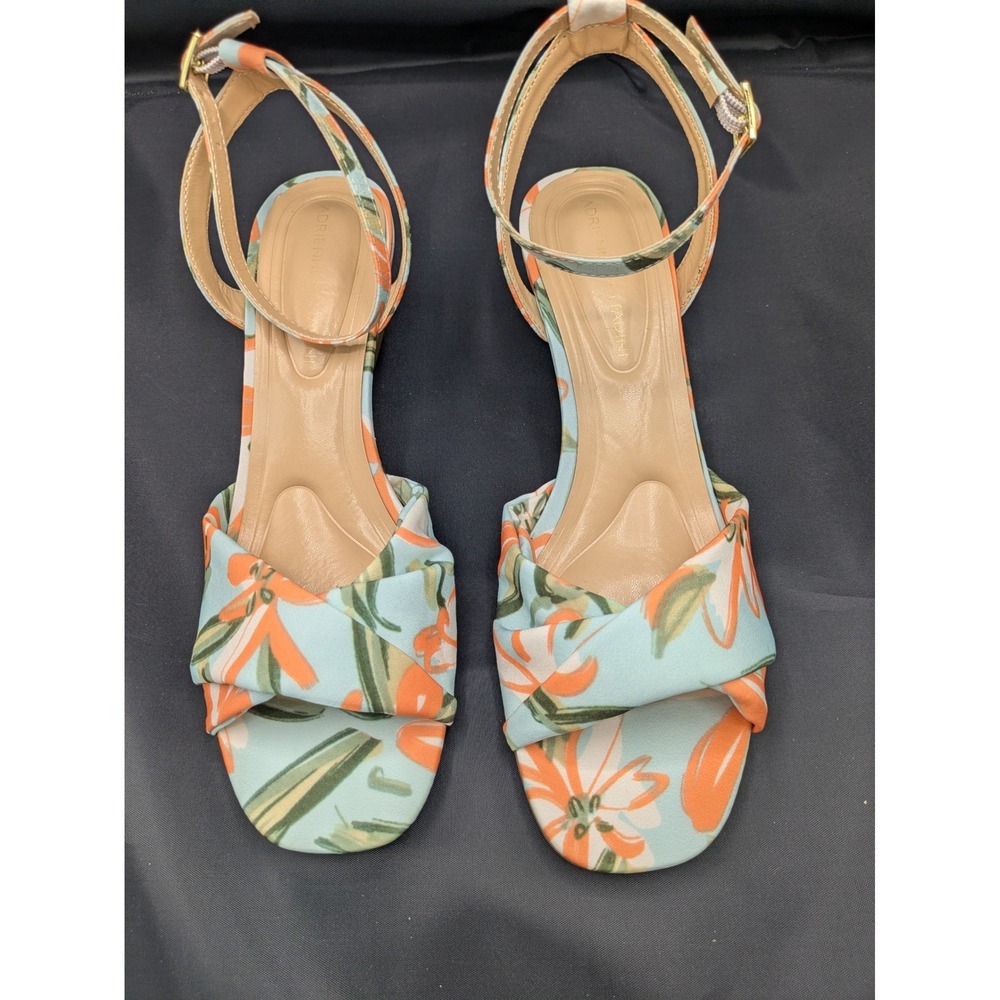 Adrienne Vittadini Floral Ankle Strap Heels Blue Coral Knot Toe Sandals New Box
